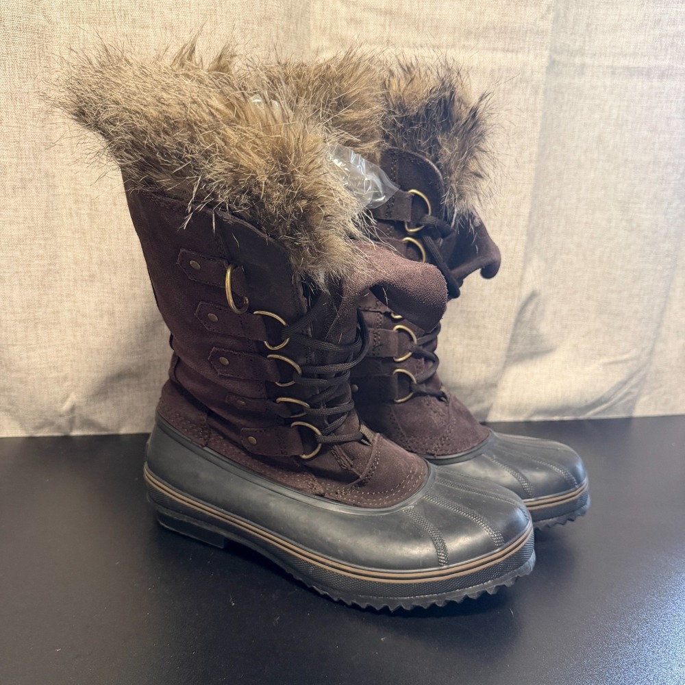 Eddie Bauer Winter Duck Boots Women's 10 Purple Brown Steel Shank Faux Fur Lined